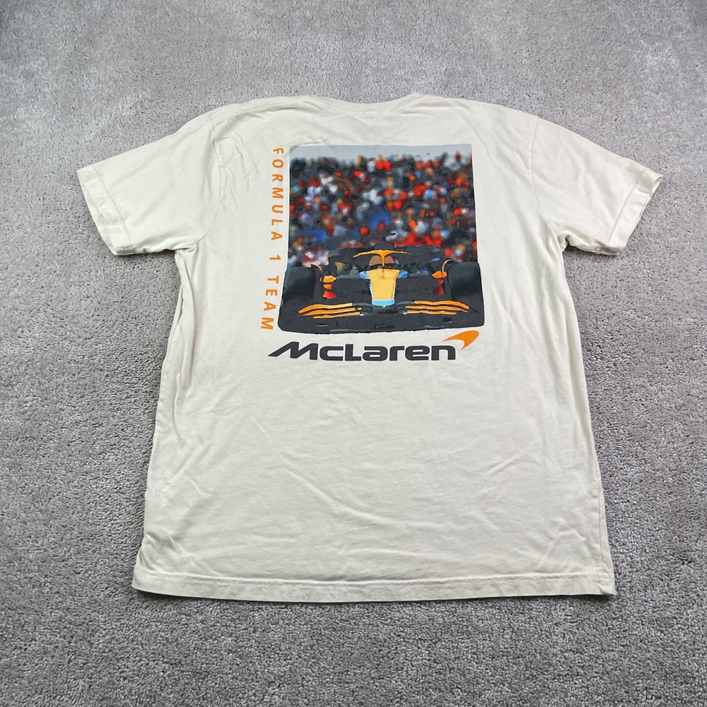 McLaren Shirt Mens Large Cream Formula 1 Team Graphic Tee F1 Racing Car Fan Gear